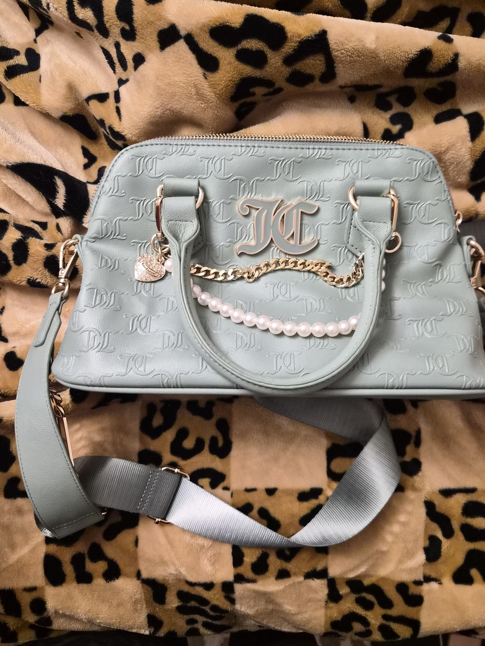 Juicy Couture Mint Green Dome Satchel with Pearl & Chain Trim